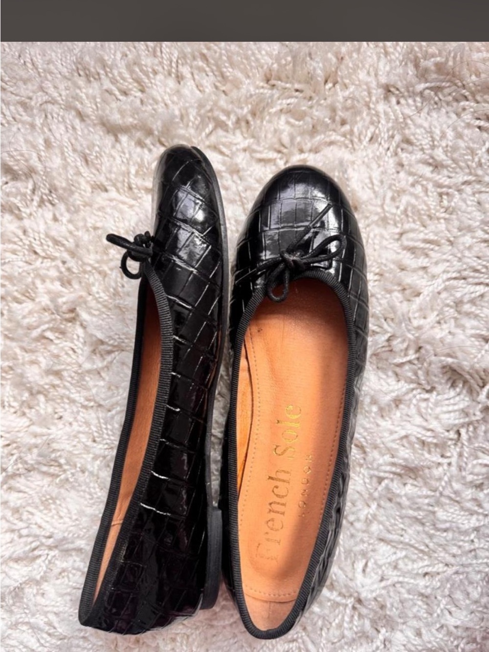 French Sole Black Croc Ballet Flats